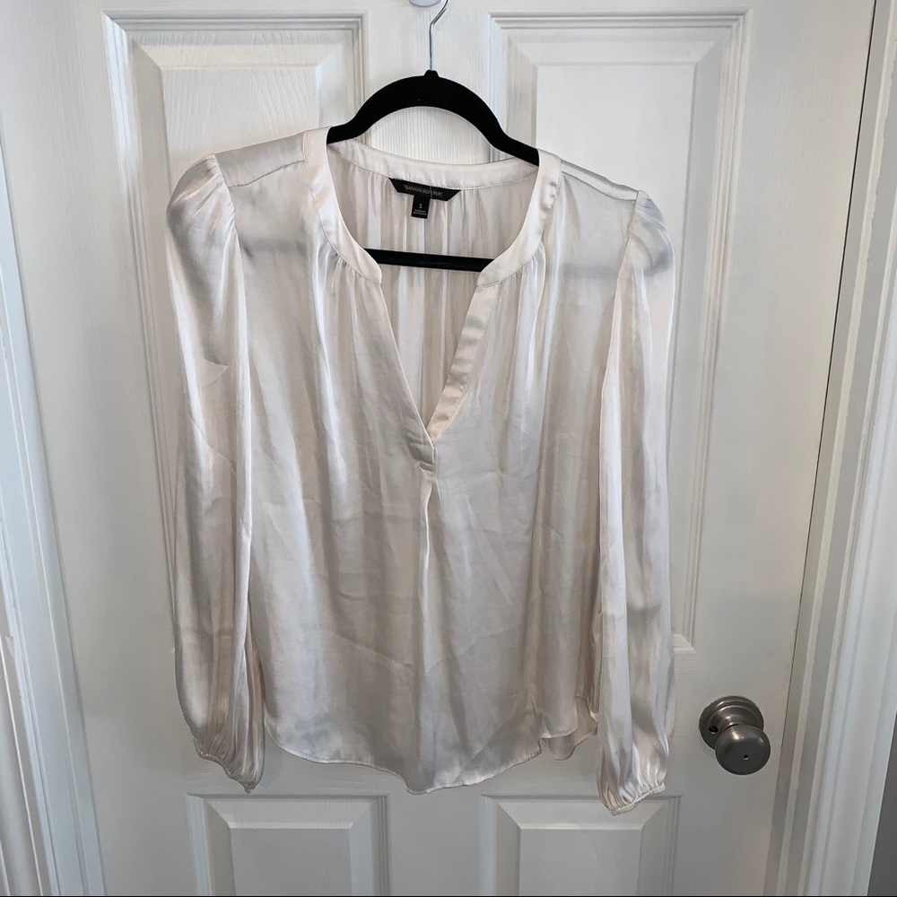 Banana Republic Sheer White Long Sleeve Blouse (S)